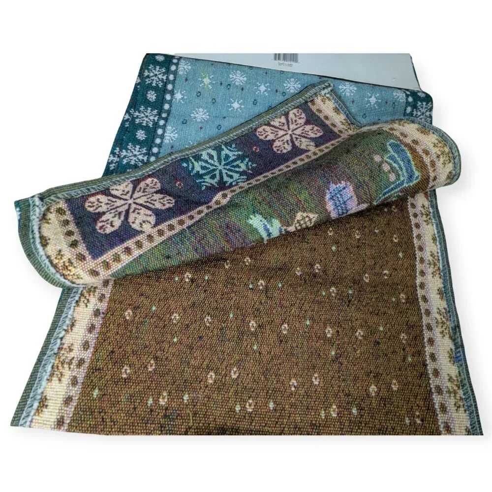 NWT Holiday Style Blue & White Snowman Tapestry Rectangle Table Runner 13